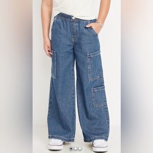 Old Navy Girls High Waist Baggy Pull On Cargo Jeans L NWT